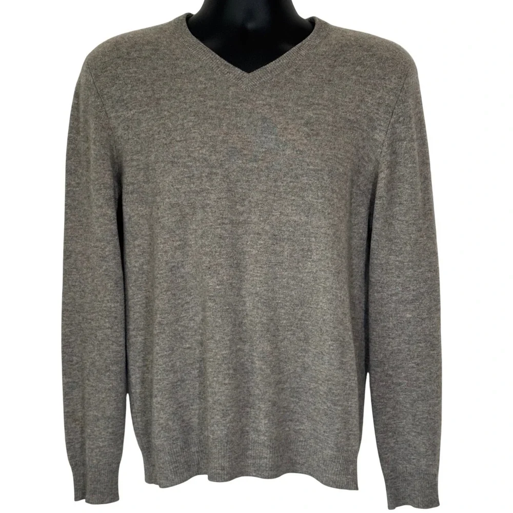 Club Room Men's 100% Cashmere V-Neck Sweater Heather Grey Size S FA16 23297